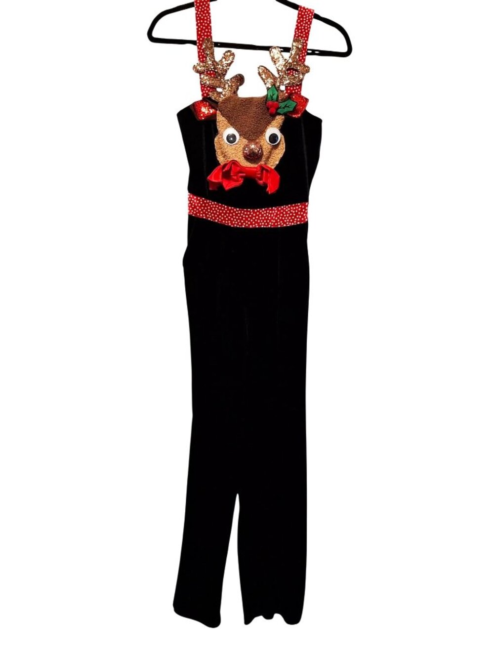 Rudolph the Red Nose Reindeer Christmas Velvet Jumpsuit Women's Size S Stretch